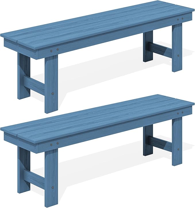 SERWALL 2-Person Outdoor Bench Backless, HDPE Outdoor Benches Weatherproof, 700 Lbs Weight Capacity, Poly Lumber Patio Furniture for Garden, Porch and Park, Navy, 2 Pack
