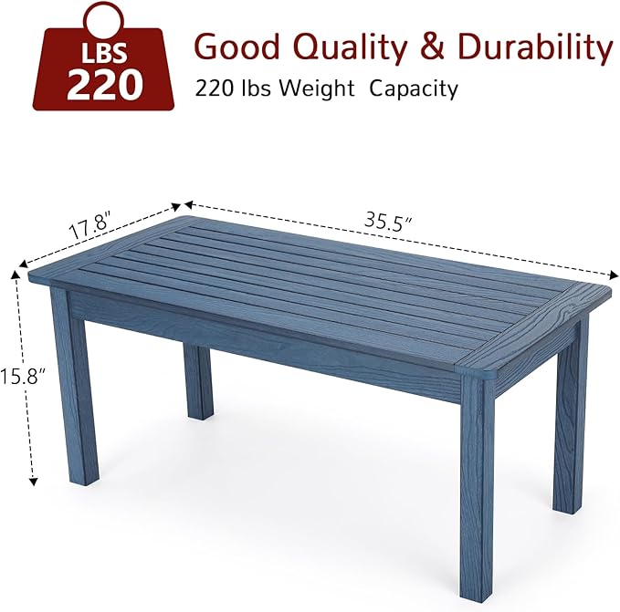Stoog 4-Piece Patio Furniture Set, All-Weather HIPS Outdoor Dining Set, Includes 1 Bench, 2 Chairs, 1 Coffee Table, Blue