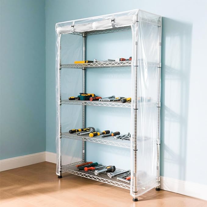 Waterproof Shelf Cover,Durable Dustproof Storage Wire Rack Covers,Outdoor Shelving Covers for Wire Shelves with Zipper 48''x18''x82'',Clear,Cover Only