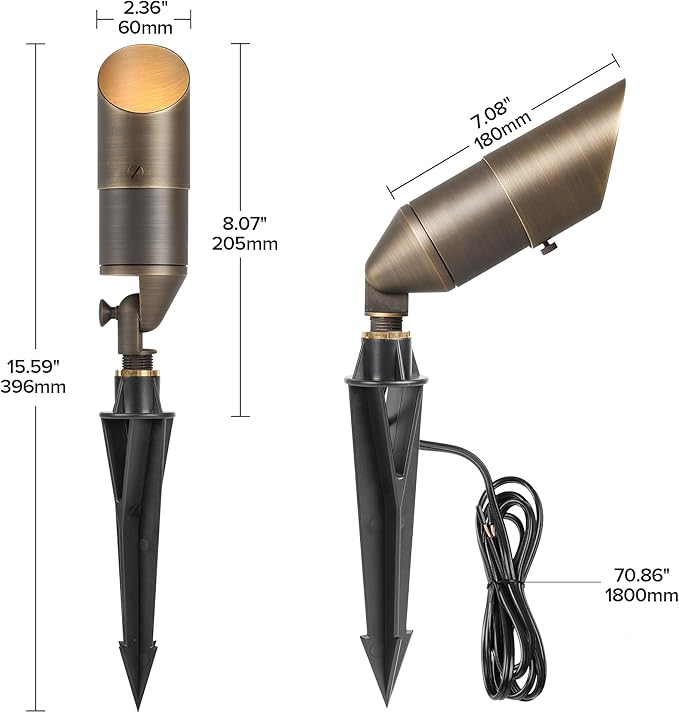 LUTEC Solid Brass Low Voltage Landscape Lighting, 12V Heavy Duty Waterproof Landscape Spotlights, Adjustable Bronze Uplights Outdoor Fixtures for Garden Yard Pathway Tree Without Bulb, 4 Pack