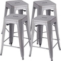 Stackable Metal Bar Stool Backless Indoor-Outdoor Counter Stools Fullmetal Dinning Chairs Set of 4 (Grey, 24 Inch)