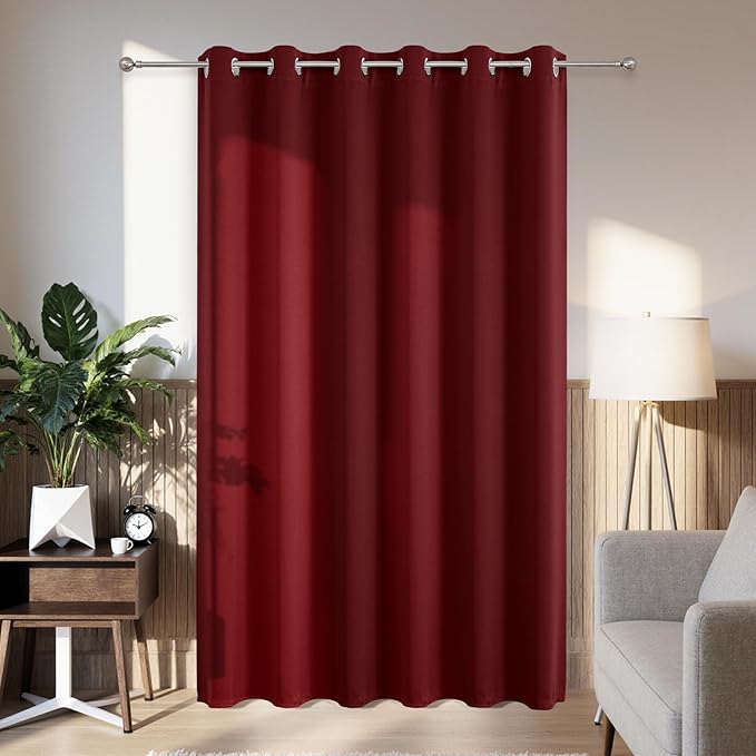 Joydeco Blackout Patio Sliding Door Curtains 96 Inches Long, Grommet Privacy Room Divider Curtains, Extra Wide Thermal Blackout Drapes for Bedroom Living Room (Burgundy Red, 80Wx96L, 1 Panel)