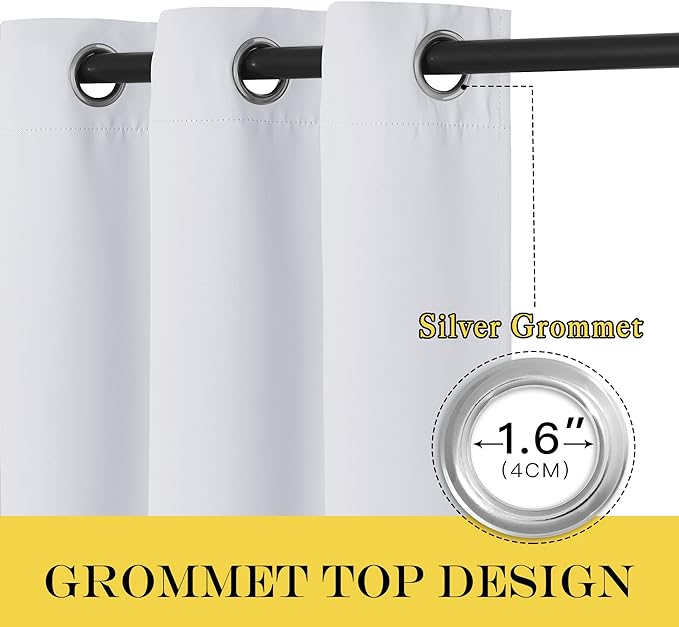 NICETOWN Room Darkening Long Curtain - (52 inches W x 108 inches, Greyish White, 1-Pack) Home Fashion Ring Top Thermal Insulated Window Treatment Drape for Nursery