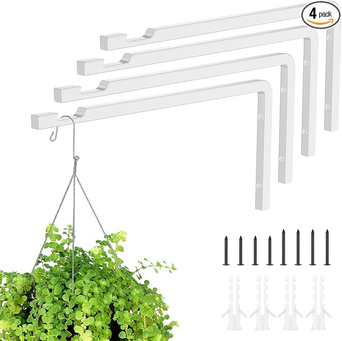 Plant Hangers Outdoor Indoor, 4 Pack 8" Plant Hooks for Hanging Bird Feeder Flower Basket Wind Chime Solar Lantern, Wall-Mounted Decorative Hook, Heavy Duty Rust-proof Steel Bracket for Hanging Plants