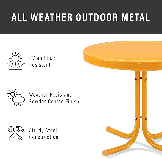 Crosley Furniture Griffith Weather Resistant Retro Metal Outdoor Side Table for Patio, Deck, Porch, Tangerine