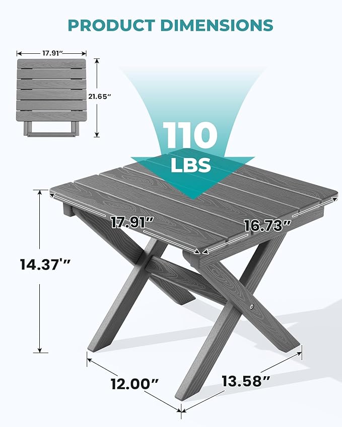 SERWALL Folding Outdoor Side Table Set of 4, Small Adirondack Side Table, Gray