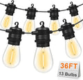 LED Outdoor String Lights 36FT Patio Lights with 13 Shatterproof S14 Replaceable Bulbs(1 Spare), Outside Hanging Lights Waterproof for Porch, Deck, Garden, Backyard, Balcony, 2700K Dimmable