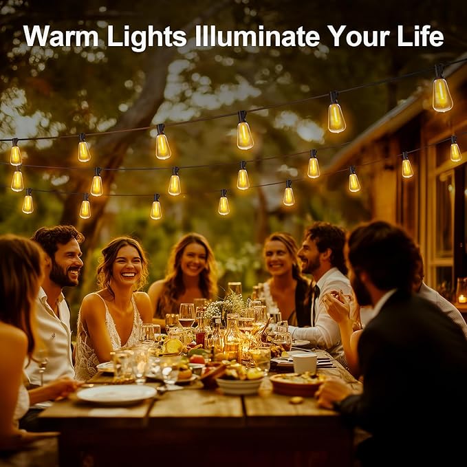 Outdoor String Led Patio Lights - 200Ft 60M Outside Waterproof Light with Remote Dimmable ST38 Shatterproof Bulb Hanging Outdoor Electric Lighting for Backyard Yard Gazebo Porch Party