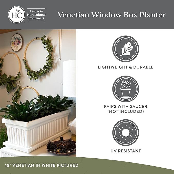 The HC Companies 30 Inch Venetian Window Planter Box with Drainage Plug, Lightweight UV-Resistant Plastic Indoor & Outdoor Planters, 2-Pack Flower Box for Garden & Home Decor, Warm Gray