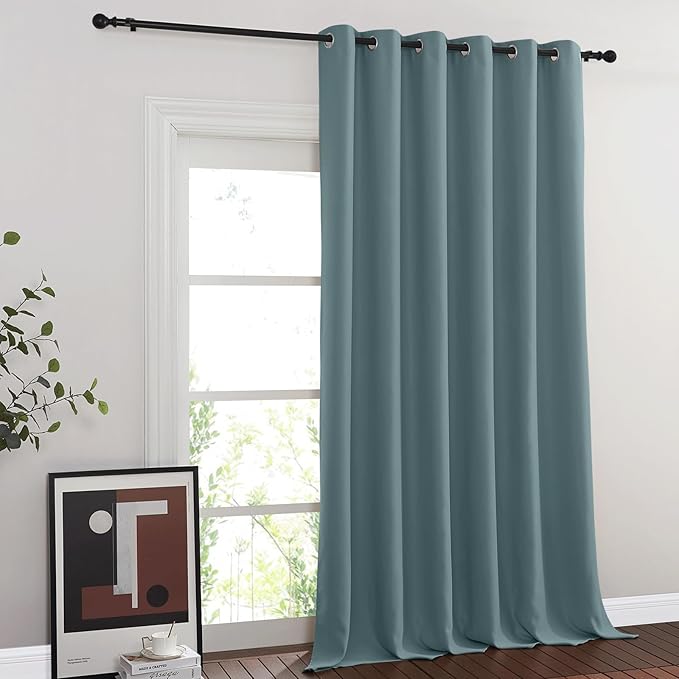 NICETOWN Room Divider Curtain 132 Inches Long, Wide Blackout Sliding Door Curtain for Bedroom, Room Darkening Privacy Window Curtain for Patio Door (1 Panel Set, Greyish Blue, 80 x 132 Inch)