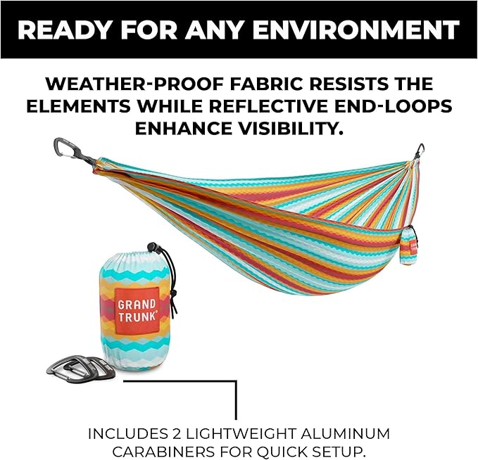 GRAND TRUNK TrunkTech Double Hammock | Ultra-Strong & Lightweight | 11 ft Hammock with Ripstop Nylon | 500 lb Capacity | Fast-Drying & Weather-Resistant | Big Fleur
