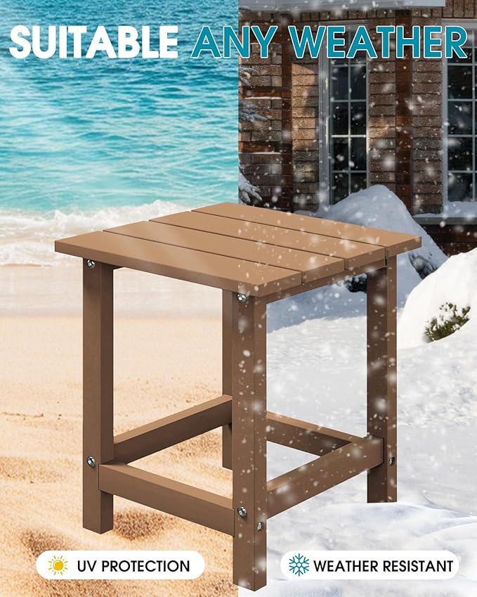 MUCHENGHY Adirondack Outdoor Side Table, 14.7" Patio Side Table Weather Resistant, HDPE Outdoor End Tables for Patio, Teak