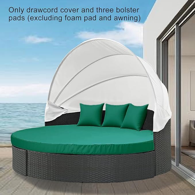 MICTONY Outdoor Daybed Cushion Cover, 66" Replacement Daybed with Elastic Band, Sun Bed Round Cushion ONLY (Daybed NOT Included), Ink Green