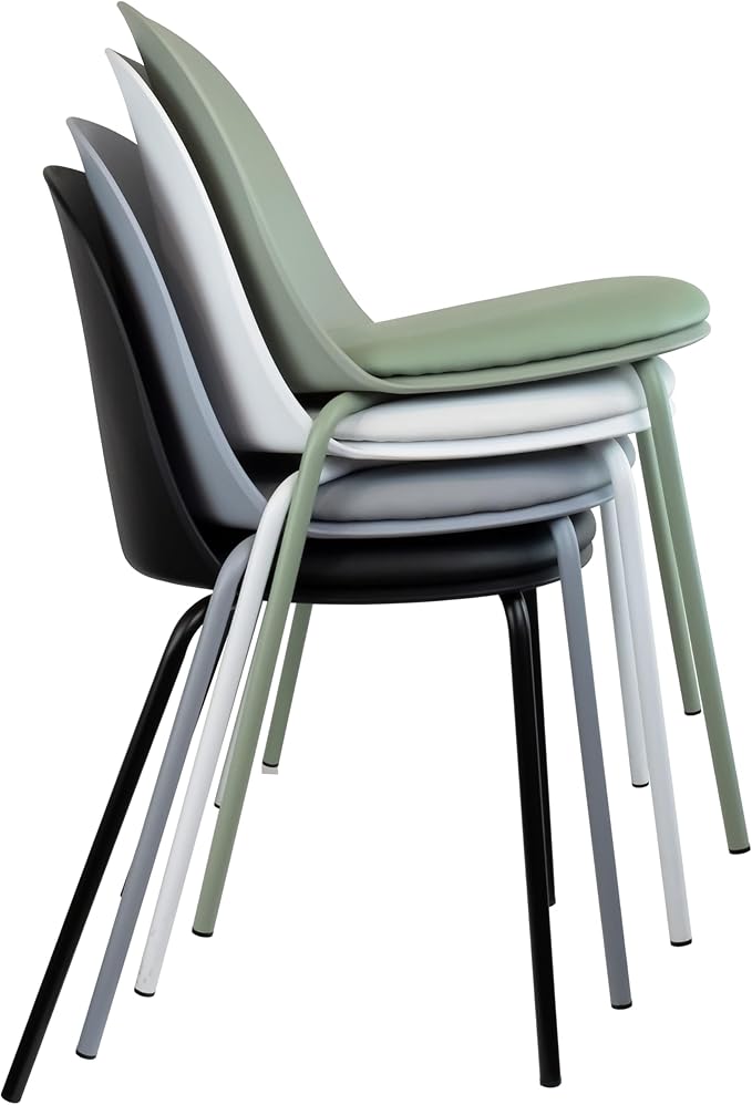 2xhome Modern Stackable Armless Dining Chair | Plastic Shell Seat with Metal Legs | Indoor or Outdoor Use | Home Kitchen Patio (2, Black, Padded Seat)