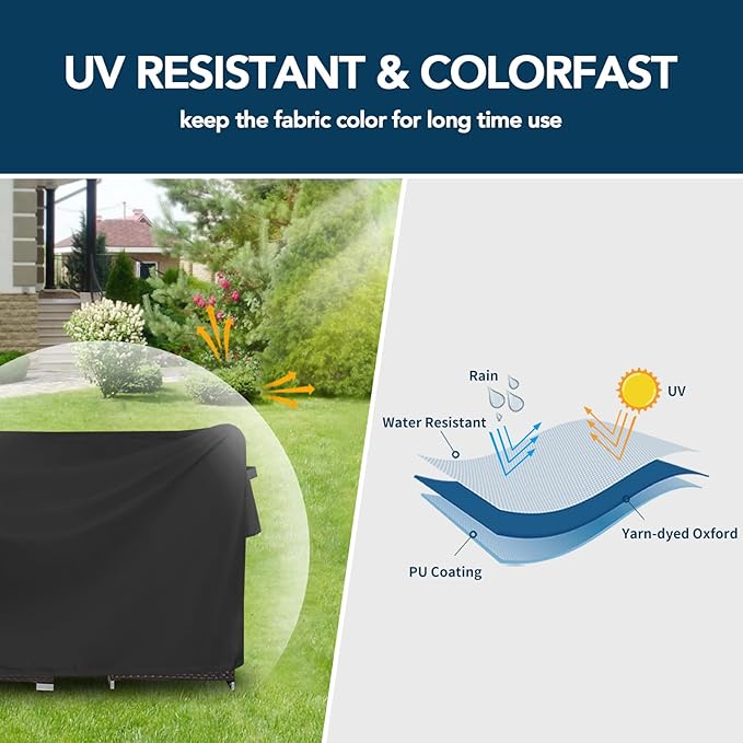 Easy-Going Rectangle Patio Furniture Cover Waterproof Outdoor Dining Table and Chair Cover Anti-UV Outside Sectional Sofa Set Covers (88"L x 58"W x 28"H, Black)