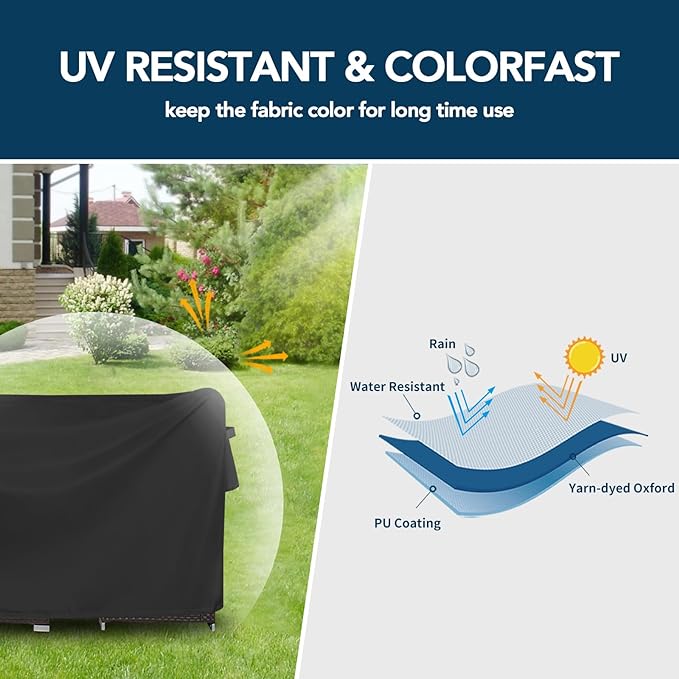 Easy-Going Rectangle Patio Furniture Cover Waterproof Outdoor Dining Table and Chair Cover Anti-UV Outside Sectional Sofa Set Covers (90"L x 64"W x 28"H, Black)