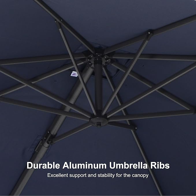 PURPLE LEAF 8' X 8' Patio Umbrella for Pool 7' High Offset Outdoor Cantilever Umbrella Swimming Pool Umbrella with 360°Rotation for Poolside Navy Blue