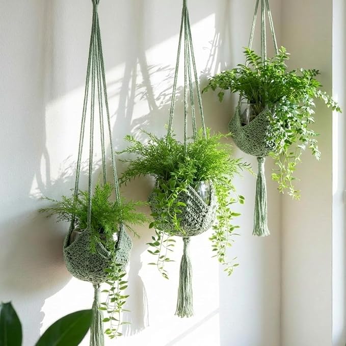 Shappy 1 Pack Jute Crochet Long Plant Hanger for 3 Inch to 12 Inch Pots, Macrame Plant Holder Rope with S Shaped Hooks for Halloween Home Decor (Sage Green)