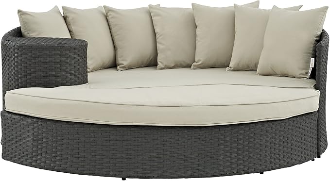 Modway EEI-1982-CHC-BEI Sojourn Wicker Rattan Outdoor Patio Sunbrella Fabric Daybed in Antique Canvas Beige