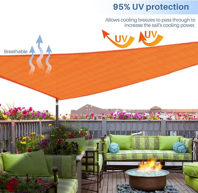 E&K Sunrise 11' x 11' x 11' Sun Shade Sail Triangle Canopy Shade Cover UV Block for Patio Backyard Garden Outdoor (Orange)
