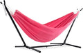 Vivere Double Polyester Hammock with Space Saving Steel Stand and Premium Carry Bag - 450 lb Capacity (Hot Pink)