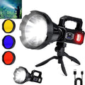 Rechargeable Spotlight Flashlight, Peascat 3,000,000L Lumens LED Handheld Spot Light, 6 Modes, 3 Colored Lenses, Solar & USB-C Charging, Tripod, IPX6 Waterproof for Fishing, Camping, Outdoor Emergency