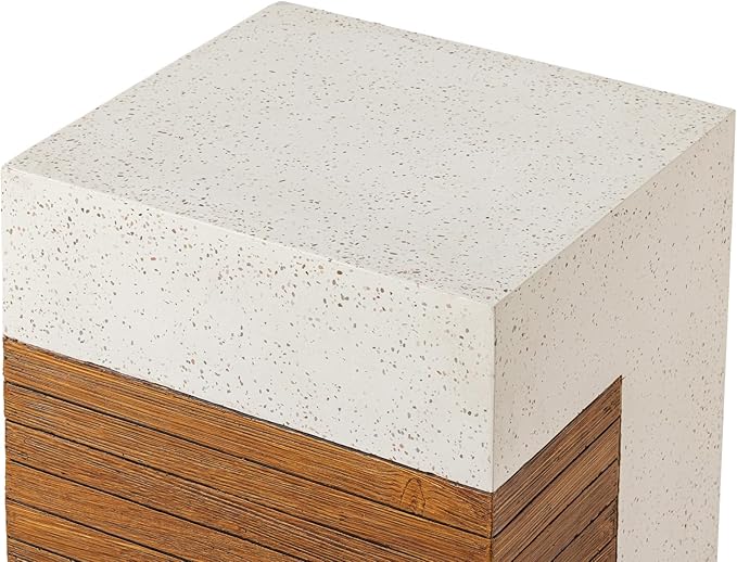 COSIEST Concrete Side Table, Rectangular Outdoor End Table w Faux Wood Design,15''Patio Side Tables End Table, Outdoor Accent Side Tables for Garden and Patio, Terrazzo