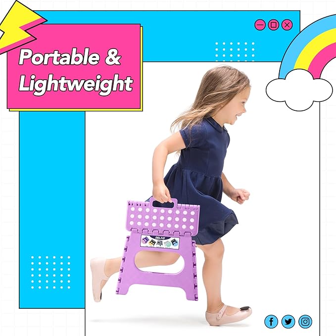 Delxo 11 inch Folding Step Stool, Non-Slip Foldable Stools Up to 300 LBS, Step Stool with Handle, Lightweight for Kitchen, Bathroom, Bedroom, Garden, Light Purple, 1PC