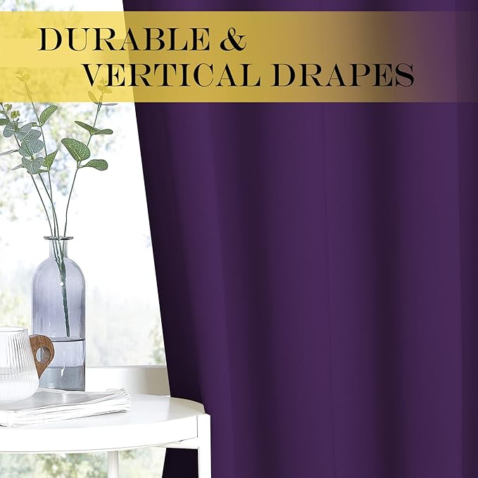 NICETOWN Blackout Window Curtain Panel - (Deep Purple Color) Home Fashion Thermal Insulated Room Darkening Drapery for Bedroom, 52W x 95L, Sold Individually