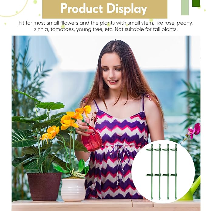 meekoo 60 Pcs Adjustable Garden Plant Support Stakes Single Stem Plant Cage Support Rings with Clips and Connect Pipe for Orchid Rose Tomato, 12 Inch (Green)