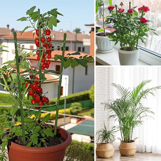 4 Pack Tomato Cage for Garden Plant Support, 18 inches Small Tomato Cages Tomato Trellis with Adjustable Rings, Plant Stakes for Peony Support, Tomato Stakes Rings for Climbing Plants