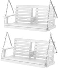 KINGYES Outdoor Hanging Porch Swing Set of 2, Waterproof Swing with Cup Holders for Courtyard & Garden, 660LBS Weight Capacity, White