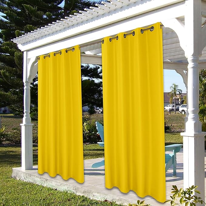 BONZER Outdoor Waterproof Curtains for Patio Privacy Grommet Light Filtering Outside Curtains for Gazebo, Porch, Pergola, Pavilion, 1 Panel, 54W x 108L inch, Yellow