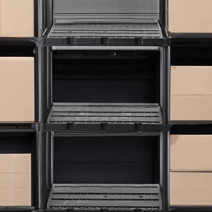 Gracious Living 2 Pack Light Duty Storage Shelves, Knect-A-Shelf 4-Shelf Ventilated Shelving Rack Organizer for Home, Garage, Basement & Laundry, Black
