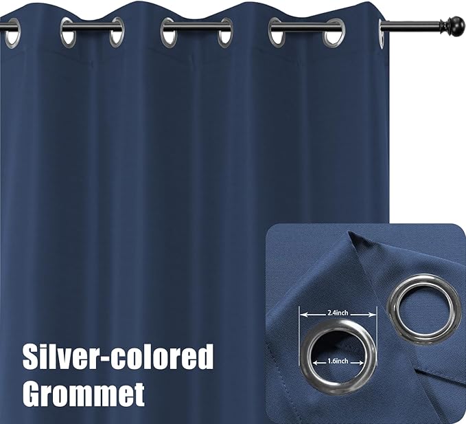 BONZER Waterproof Outdoor Curtains for Patio Porch Pergola Cabana Thick Privacy Extra Wide Grommet Indoor Curtains for Bedroom Living Room, 1 Panel, 150W x 84L inch, Navy
