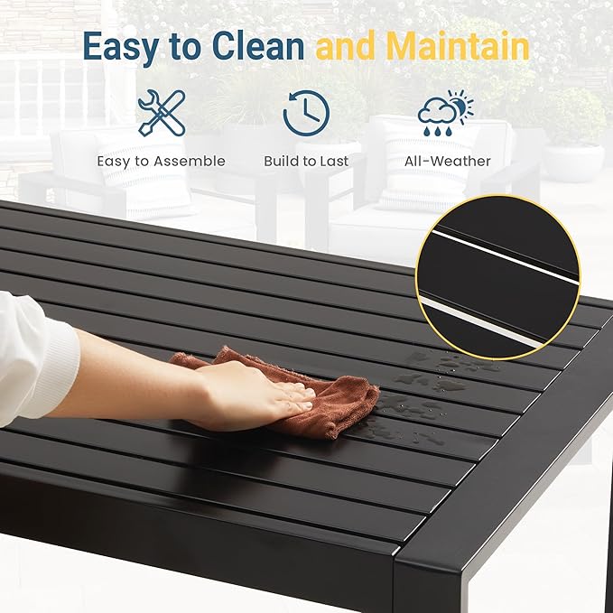 Wisteria Lane Outdoor Furniture Patio Coffee Table, Rectangle Outdoor Coffee Table, All-Weather Patio Metal Coffee Table for Balcony, Garden, Deck, Backyard, Black