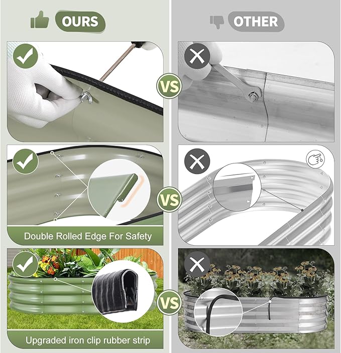 Galvanized Raised Garden Bed Outdoor- Raised Beds for Gardening| Metal Planter Box, Steel Raised Garden Bed Kit with Safety Edging and Gloves for Vegetables, Flower, Herbs (4x2x1FT, Green)