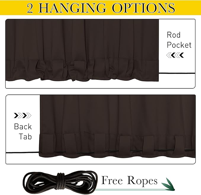 NICETOWN 2 Panels Weighted Outdoor Curtains for Patio Waterproof, Thermal Insulated Grommet & Back Tab on Top & Bottom Windproof Sun Blocking Draperies for Gazebo with Rope, Toffee Brown, W66 x L84