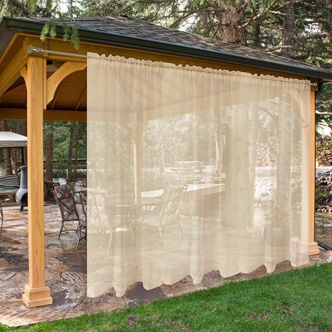 SpaceDresser Waterproof Outdoor Sheer Curtains for Patio - 2 Panels Rod Pocket Indoor Voile Sheer Curtain for Living Room,100W x 96L inch, Beige