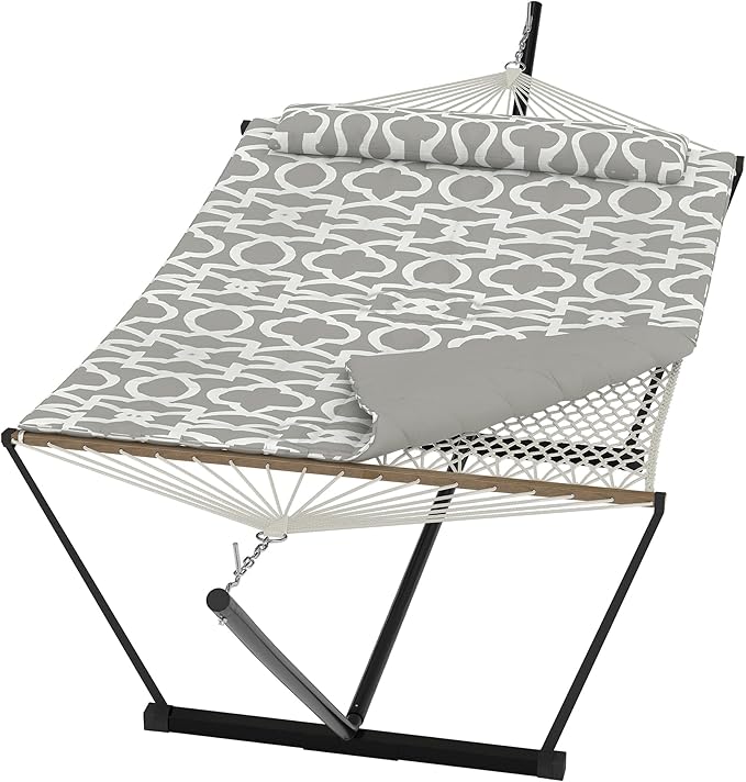 Double Hammock with Heavy-Duty Steel Stand, 2 Person Portable Hammock, 450LBS Max Weight Capacity, Easy Assembly, Ideal for Indoor, Backyard, Camping & Outdoor Use