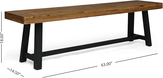 Christopher Knight Home Toby Outdoor Acacia Wood Bench, Sandblast Teak Finish and Black