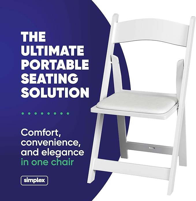 SIMPLEX 4 White Folding Chairs – Resin Stackable Foldable Chairs with Padded Seats – Comfortable White Folding Chairs for Indoor/Outdoor Events – Lightweight Resin Chairs (4 Pack)