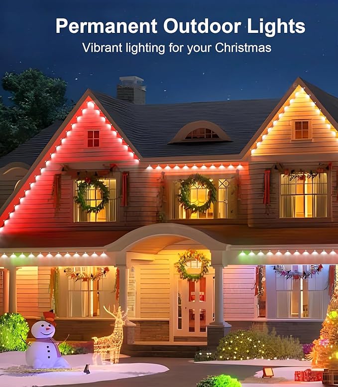 300FT Permanent Outdoor Lights for House, Smart Color Change Eaves LED Lights House Decor for Holiday, Christmas, Halloween, IP67 Waterproof Outside Lighting with APP Remote Control for Daily, Pool