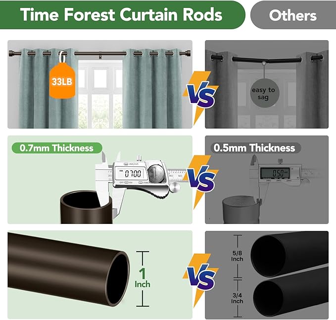 Curtain Rods for Windows 72 to 144, 1 Inch Adjustable Heavy Duty Long Window Drapery Rods with End Caps, Indoor Outdoor Curtain Rod for Patio Bedroom, Size 32" - 150", Antique Bronze