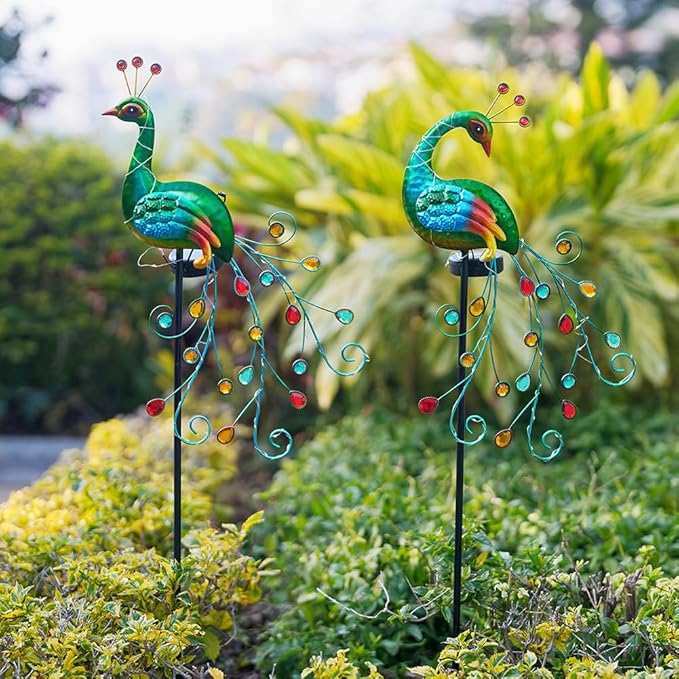 DREAMSOUL 2 Pack Peacock Solar Lights Outdoor, Tall Waterproof LED Outdoor Solar Lights for Yard Pathway Peacock Decor