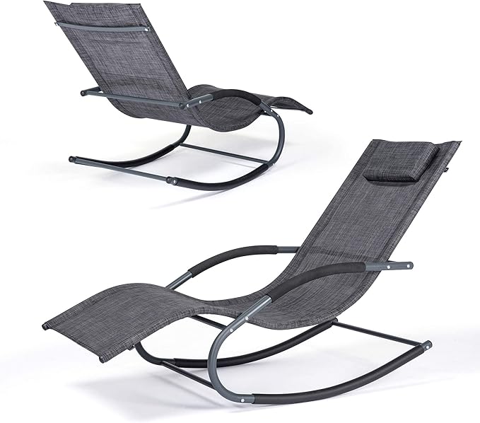 Outdoor Lounge Chairs with Removable Pillow, Pool Chaise Lounge Chairs Set of 2, Dark Grey