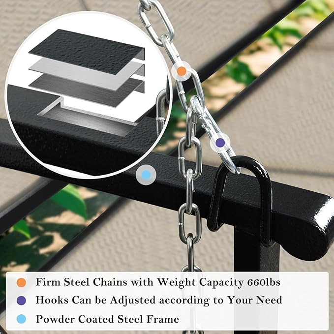 Textilene 3 Seat Hanging Swing, 5.2FT Patio Bench Swing, 660lbs Heavy Duty Outdoor Porch Swing with Hanging Chains for Courtyard, Garden, Tree, Yard