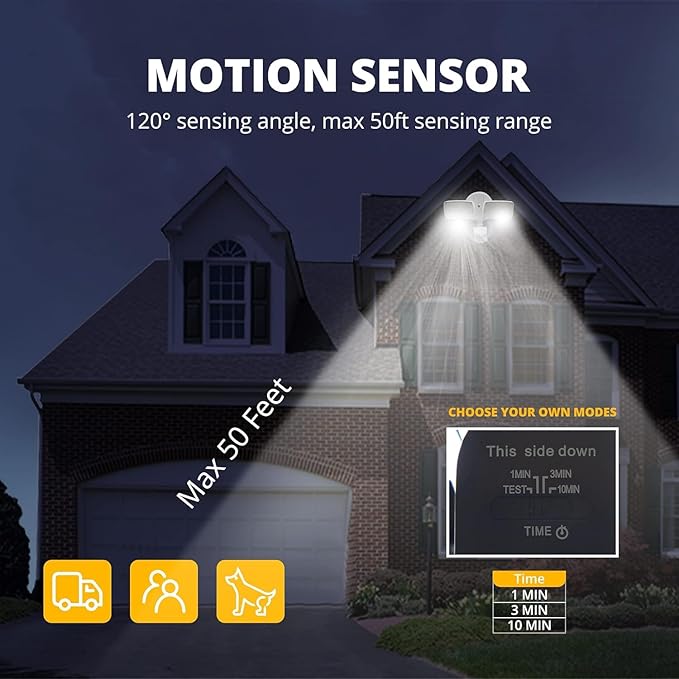 UME 2 Pack 19W LED Flood Light Motion Sensor Outdoor, 2 Adjustable Head, 2000LM, 5000K, IP65 Waterproof, Dusk to Dawn Security Light with Photocell for Exterior,Outside,Garage,House(White)