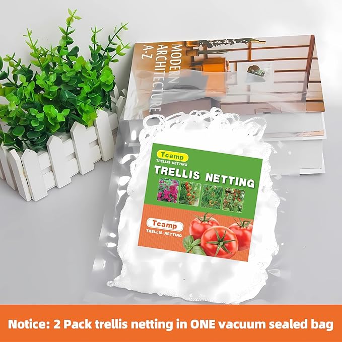 Tcamp Garden Trellis Netting for Plants (5Ft x15Ft, 3.5" Square Mesh Ployester, 2Pack)