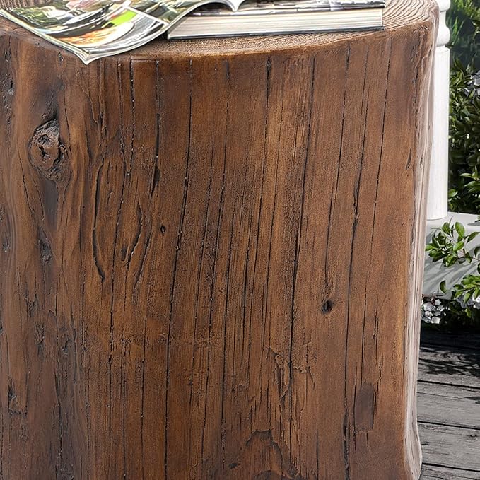 SUNBURY Outdoor Side Table Set of 2, Tree Stump Side Table Brown Colored Faux Wood, Wood Stump Stool, Ottoman or Plant Stand, Deck or Garden